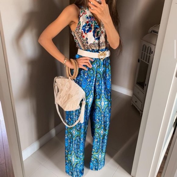 Zara Satin Multicolored Printed Jumpsuit - Picture 12 of 13